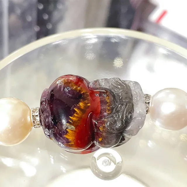 【開運億姊】天然淡水珍珠超七極光水晶貔貅手珠手鍊-同鈦晶補足各方運勢桃花貴人財運