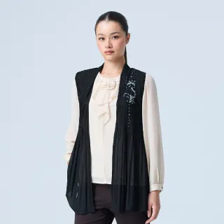 【ILEY 伊蕾】壓褶造型雪紡長版罩衫背心(黑；M-L；1253013009)