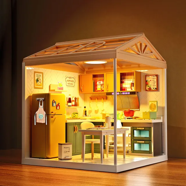【MINI HOUSE 米洛宅】我的療癒夢想屋 微縮模型玩具-廚房主題(內含門片、屋頂、燈泡)