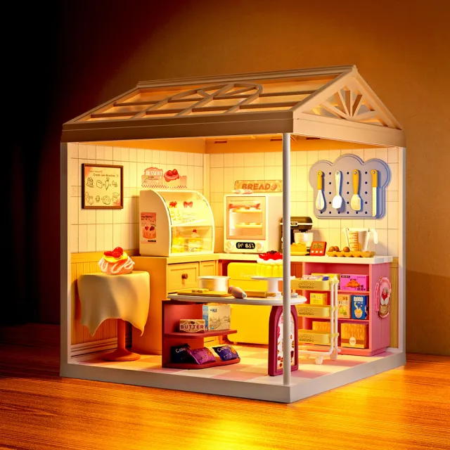 【MINI HOUSE 米洛宅】我的療癒夢想屋 微縮模型玩具-暖暖烘焙店(內含門片、屋頂、燈泡)