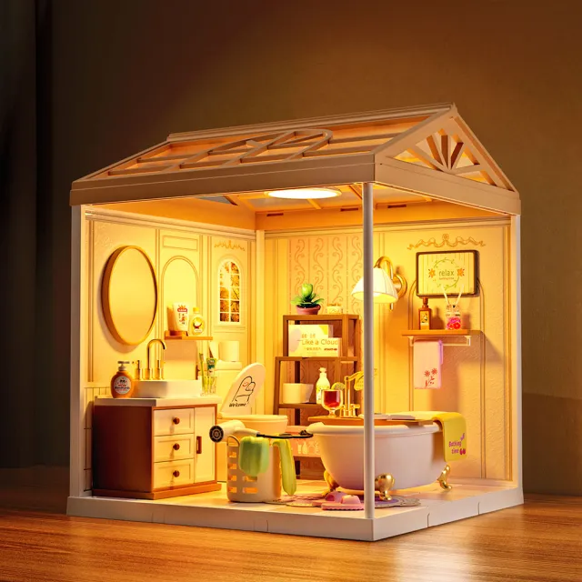 【MINI HOUSE 米洛宅】我的療癒夢想屋 微縮模型玩具-芬香浴室(內含門片、屋頂、燈泡)