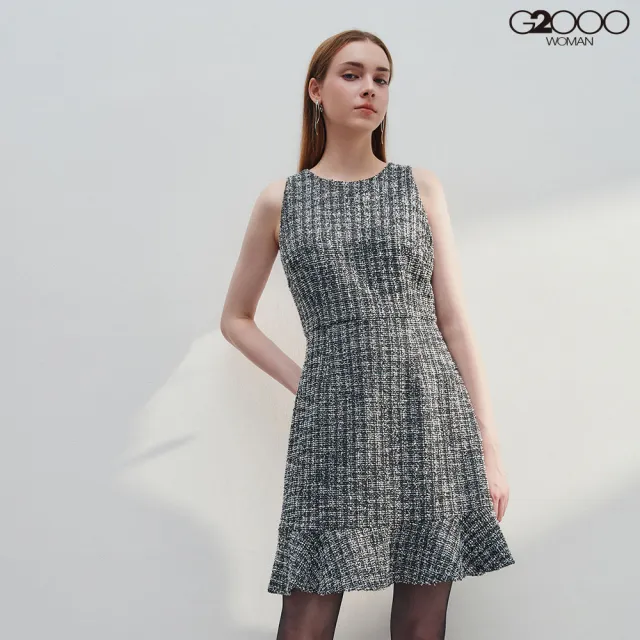 【G2000】女款 時尚花呢圓領洋裝-黑色 合身洋裝/設計款洋裝 (4623139699)
