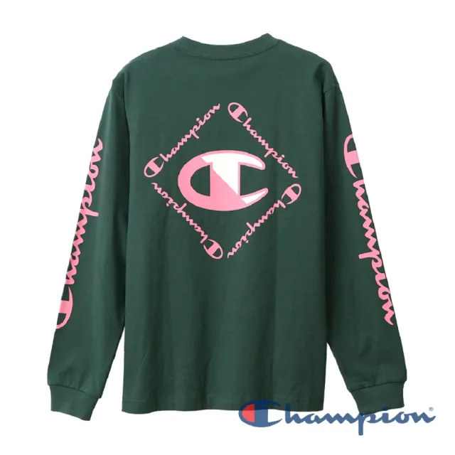 【Champion】官方直營 男款-AS印花LOGO長袖TEE-綠色(C3-R402-570 日規)