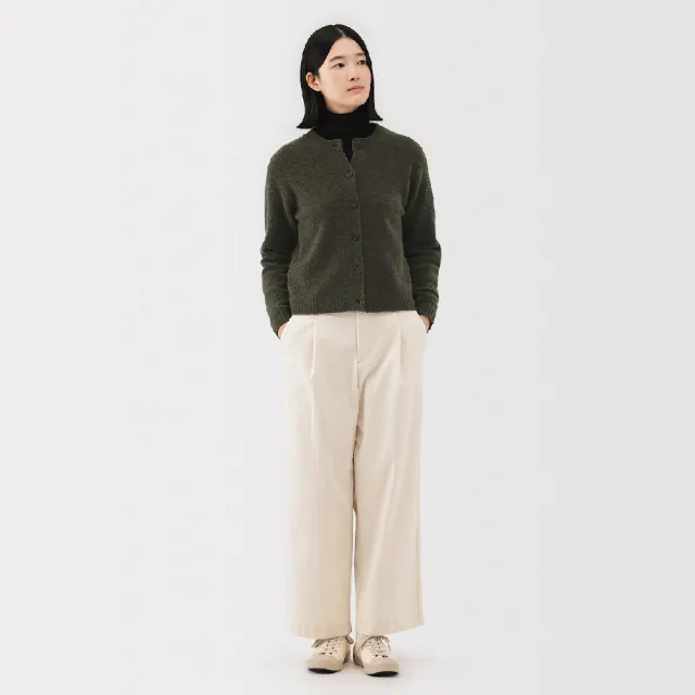 【MUJI 無印良品】女羊毛混毛絨圓領開襟衫(粉米/駝色/深灰/卡其綠)