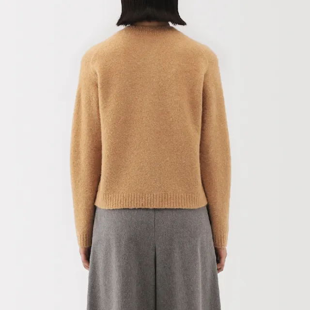 【MUJI 無印良品】女羊毛混毛絨圓領開襟衫(粉米/駝色/深灰/卡其綠)