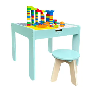 【Teamson】益智積木桌椅組(107配件+1片積木底板)