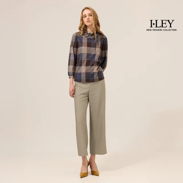 【ILEY 伊蕾】OL圍裹式活片縲縈直筒褲(卡其；M-XL；1253716607)