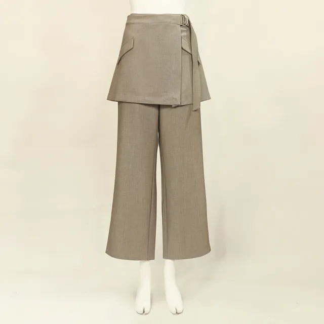 【ILEY 伊蕾】OL圍裹式活片縲縈直筒褲(卡其；M-XL；1253716607)