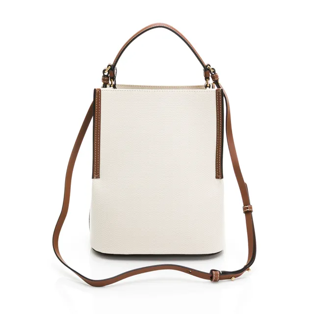 【BURBERRY 巴寶莉】Small Peggy Bucket Bag 圓型徽標牛皮飾底(帆布水桶包/手提肩背二用包)