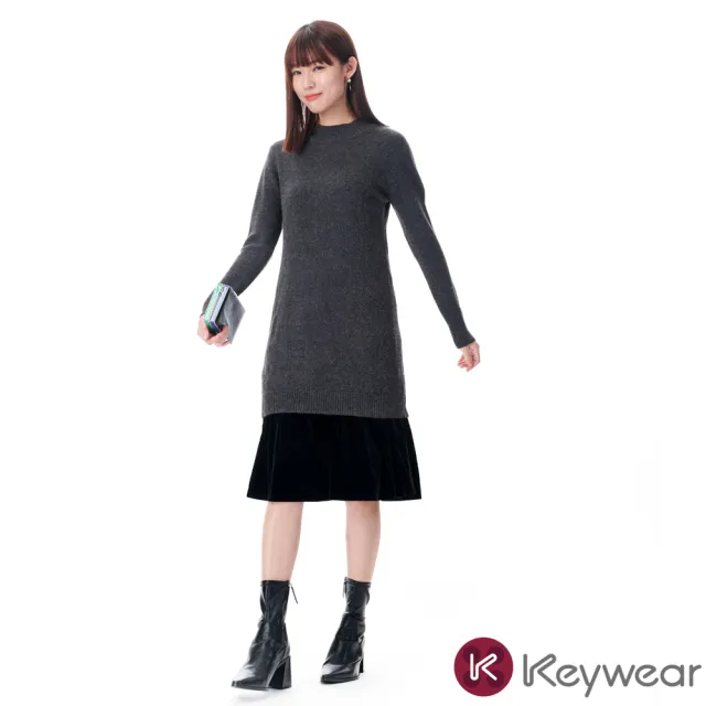 【KeyWear 奇威名品】慵懶拼接長袖針織洋裝