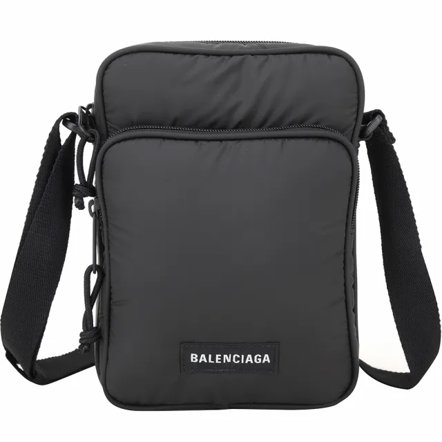 【Balenciaga 巴黎世家】Explorer 字母標籤尼龍肩背郵差包-黑色(斜背包 郵差包)