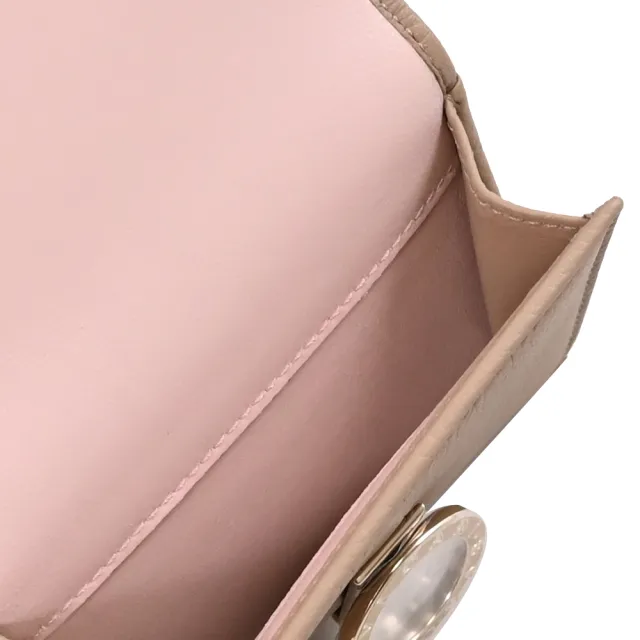 【BVLGARI 寶格麗】金屬釦LOGO牛皮雙面三折小零錢短夾(沙色)
