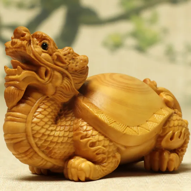 【桃花源創意工坊】祥瑞龍龜木雕擺件雕刻工藝品家居飾品(木雕)
