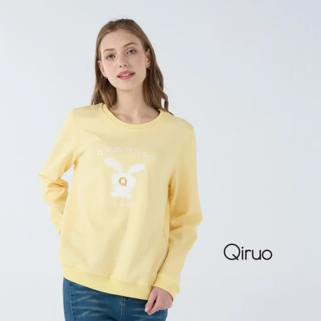 【Qiruo 奇若名品】棉質 大學T 米黃兔子長袖休閒上衣4014A 