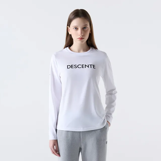 【DESCENTE】長袖上衣 男 女 中性 寬鬆版型 快排 ESSENTIAL BRUSHED 白 SQ323UTL91-WHT0