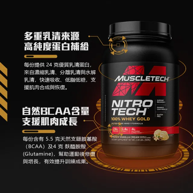 【Muscletech 肌肉科技】金牌乳清蛋白5磅(多口味可選)