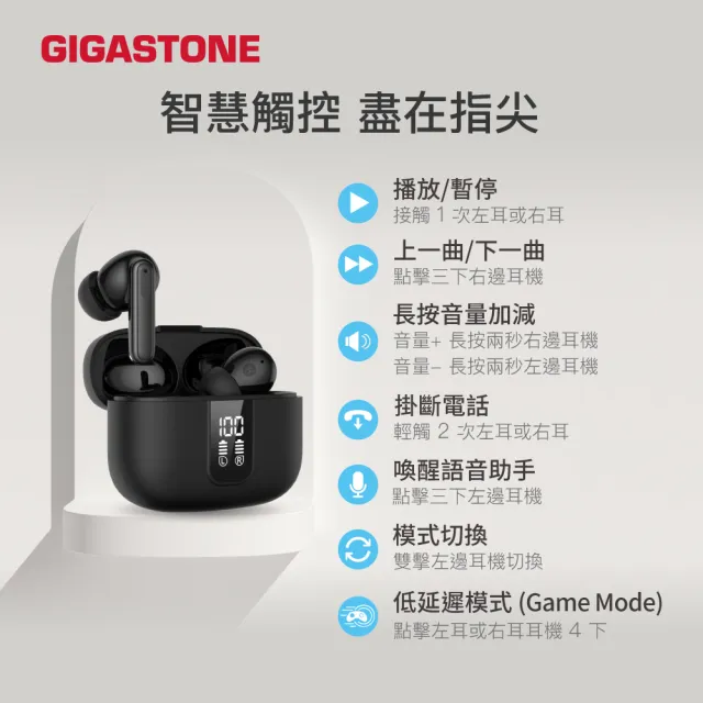 【Gigastone 立達國際】2入組 True Wireless 真無線降噪耳機 TAL1(電量顯示/低延遲/藍芽5.4耳機)