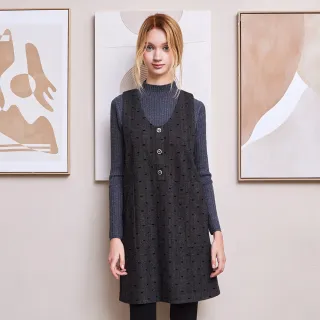 【MYVEGA 麥雪爾】MA羊毛蝴蝶結鑽釦Aline背心洋裝-深灰(素色洋裝/)