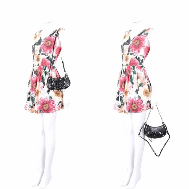 【Balenciaga 巴黎世家】Le Cagole 鑽飾鉚釘鱷魚紋壓花小牛皮迷你可頌包-黑色(斜背包 鏈帶包 可頌包)