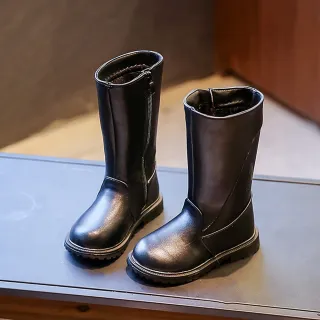 【橘魔法】兒童經典黑色長靴(皮靴 高筒 長筒靴 兒童長靴 靴子 鞋子 保暖 童鞋 女童 兒童)