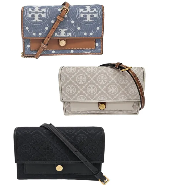 【TORY BURCH】TB T Monogram 專櫃款 風琴包 肩背包 WOC 丹寧藍/(贈原廠防塵袋紙袋送禮)