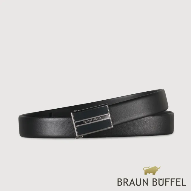 【BRAUN BUFFEL 德國小金牛】時尚紳士 十字壓紋自動扣皮帶-鎗色(BF25S-WEG21240-SGU) 送禮推薦