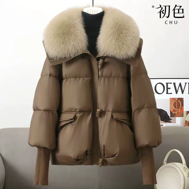 【初色】毛領拉鍊拼接長袖禦寒保暖科技保暖纖維棉服加厚大衣外套女外套-共3色-16759(M-2XL可選)