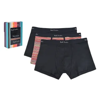 【Paul Smith】PAUL SMITH電繡LOGO棉混紡平口四角內褲三件盒裝(男款/黑x多色橫條紋)