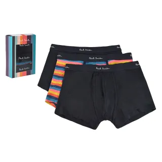 【Paul Smith】PAUL SMITH經典簽名LOGO棉質平角內褲三件盒裝(男款/黑x多色粗條紋)