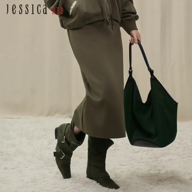 【Jessica Red】休閒減齡鬆緊腰口袋棉質長裙R54D02（米/棕/綠）