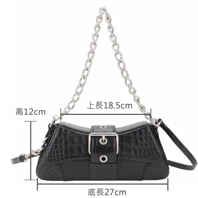 【Balenciaga 巴黎世家】Lindsay 鱷魚紋牛皮翻蓋肩背 斜背弧形包-黑色(斜背包 肩背包 弧形包 手提包)