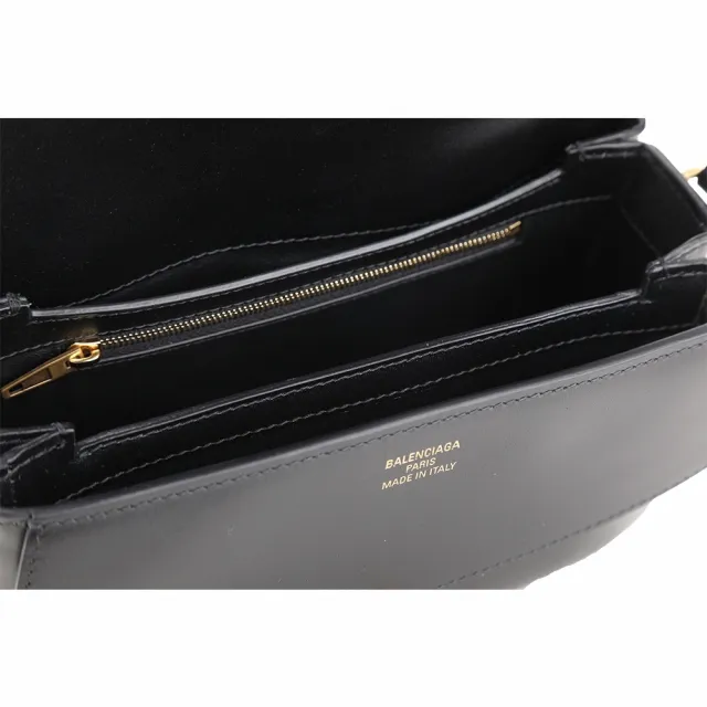 【Balenciaga 巴黎世家】Lady S 雙B金屬旋釦滑動式可調背帶牛皮翻蓋肩斜背包-黑色(斜背包 肩背包)
