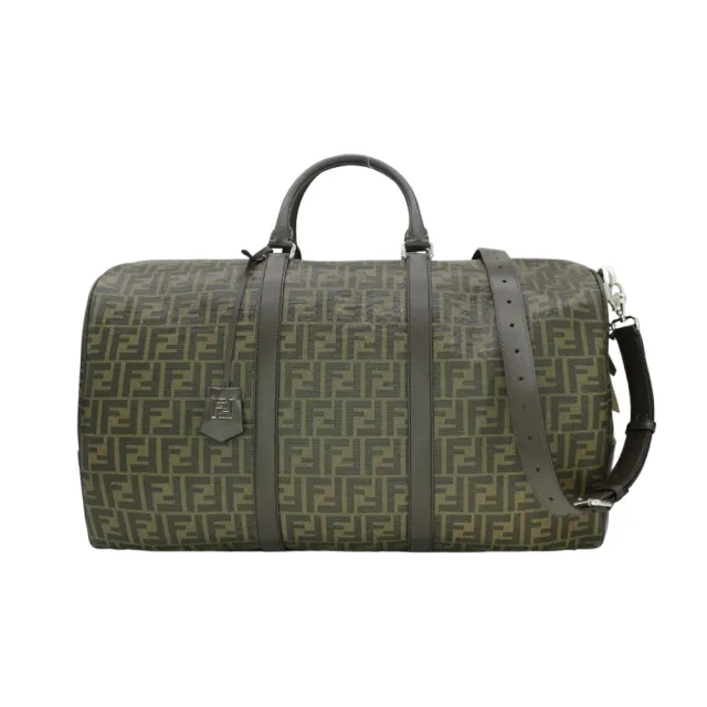 【FENDI 芬迪】帆布FF logo大型兩用行李袋(7VV162-咖)