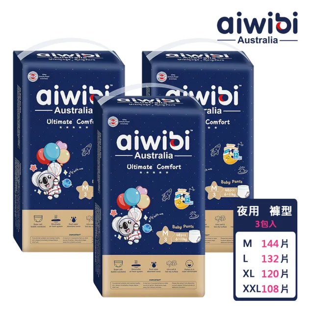 【Aiwibi 愛薇彼】夜用甄柔瞬吸 褲型紙尿褲x3 M-XXL(褲型/紙尿褲/尿布)