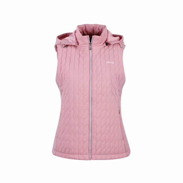 【PING】女款麻花車棉蓄熱保暖舖棉背心-粉(防風透氣/防潑水/GOLF/高爾夫/RB25216-15)