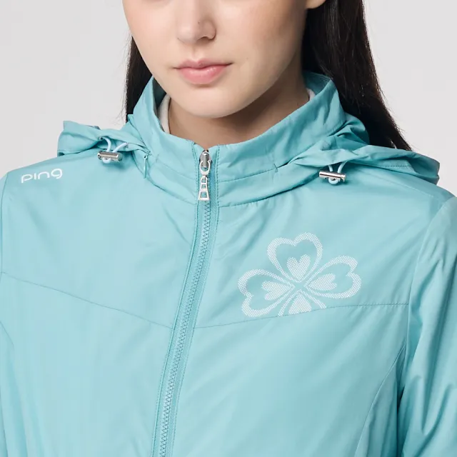【PING】女款領內藏帽防風防潑水外套-綠(GOLF/高爾夫/RC25210-45)