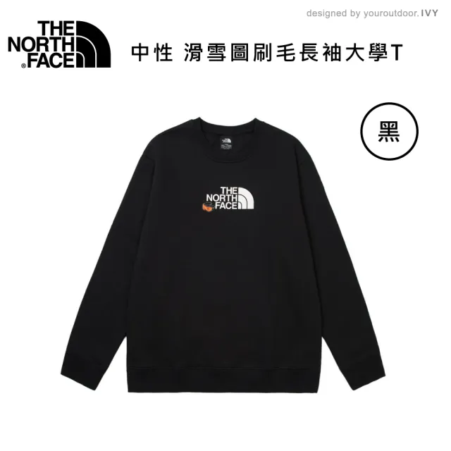 【The North Face】中性 滑雪圖刷毛長袖大學T AP《米白》8F0S/登山/圓領T/刷毛/長T