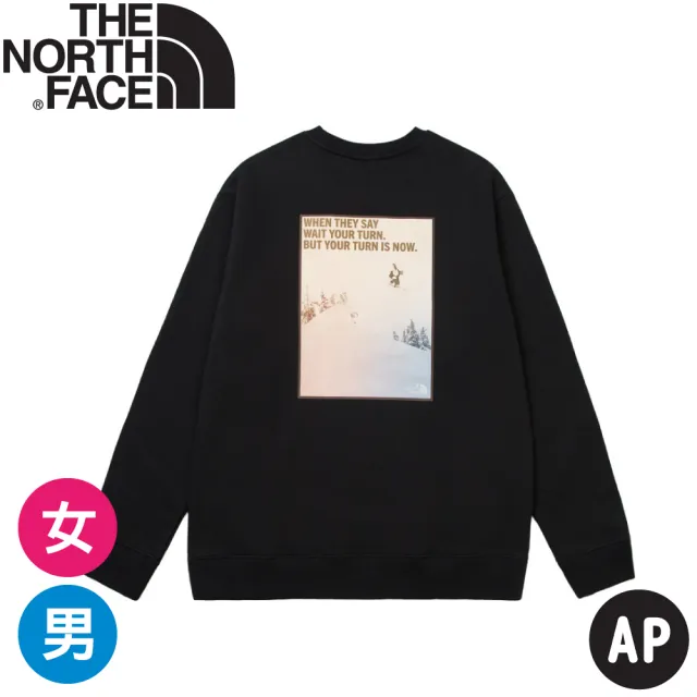 【The North Face】中性 滑雪圖刷毛長袖大學T AP《米白》8F0S/登山/圓領T/刷毛/長T
