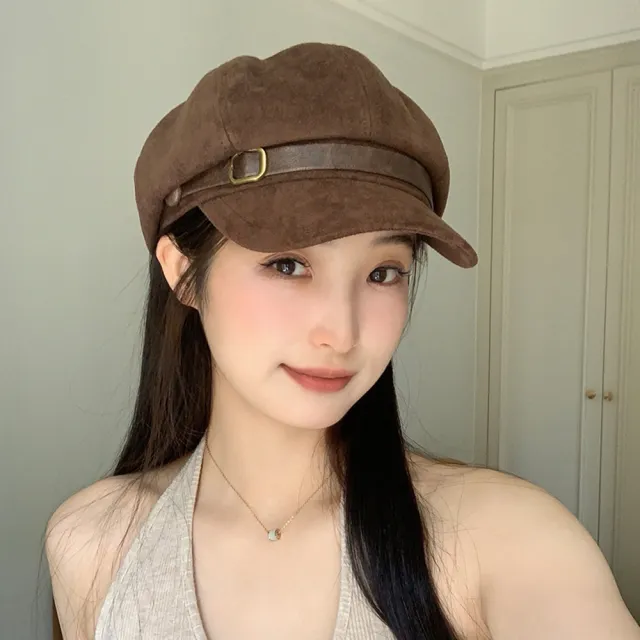 【TLYS-J】鹿皮絨八角貝雷帽 秋冬防風保暖帽 鴨舌帽 畫家帽 毛帽 報童帽 經典潮流時尚女帽(交換禮物)