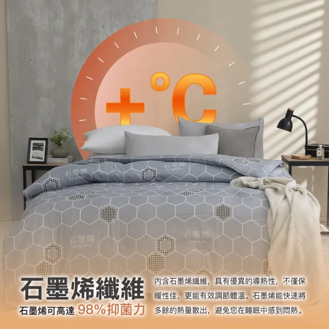 【ISHUR 伊舒爾】買1送1 石墨烯蠶絲健康被 雙人2.5kg 台灣製造 100%舒柔透氣表布(贈束口防潮棉被袋/棉被)