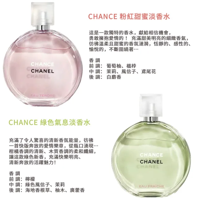 【CHANEL 香奈兒】CHANCE系列淡香水 50ml(多款任選 粉紅甜蜜/綠色氣息/黃色邂逅)-七夕禮物/送禮