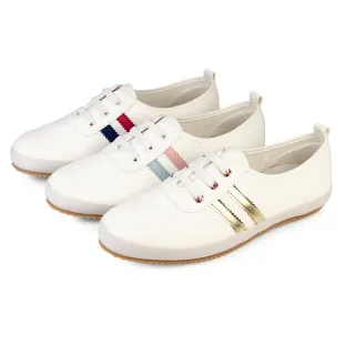 【Pretty】女鞋 小白鞋 休閒鞋 懶人鞋 便鞋 條紋 線條 台灣製(金色、粉紅、藍色)