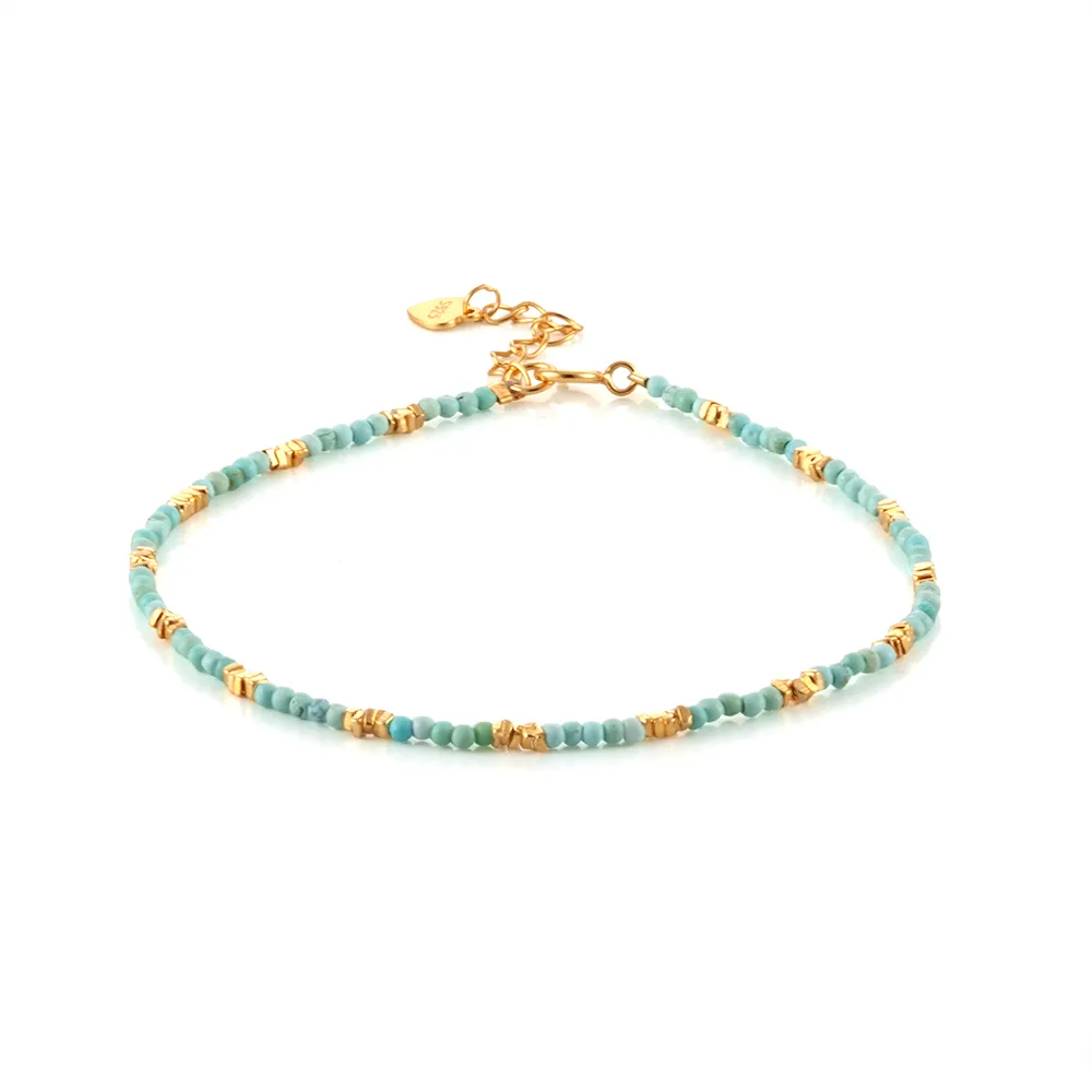 【Woogie武吉珠寶】精品極細設計綠松小金塊純銀手鍊(碎金子1-2mm)