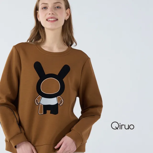 【Qiruo 奇若名品】輕厚棉質 圓領寬下擺長袖咖啡色上衣 6250A 