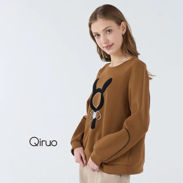 【Qiruo 奇若名品】輕厚棉質 圓領寬下擺長袖咖啡色上衣 6250A 