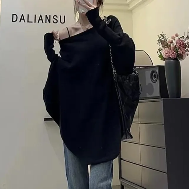 【D.studio】韓版氣質不規則蝙蝠袖針織上衣(毛衣長袖上衣衣服保暖上衣冬天女裝秋冬女裝發熱衣 t恤W638)