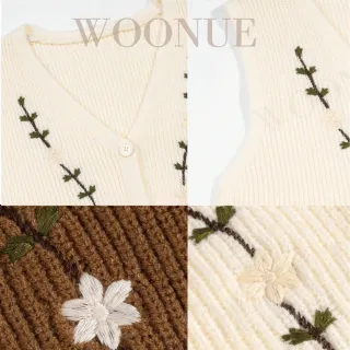 【WOONUE】雙11 刺繡超柔羊毛針織背心針織衫羊毛絨混紡質感白(閨蜜媽媽女友老婆生日聖誕禮物)