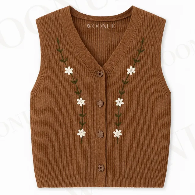 【WOONUE】雙11 刺繡超柔羊毛針織背心針織衫羊毛絨混紡質感白(閨蜜媽媽女友老婆生日聖誕禮物)