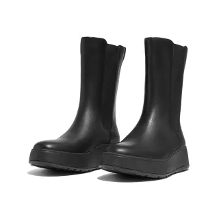 【FitFlop】F-MODE LEATHER FLATFORM HIGH CHELSEA BOOTS全皮革厚底中筒靴-女(靚黑色)