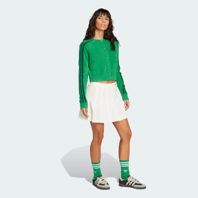 【adidas 愛迪達】愛迪達 Fluffy Cardigan 女 外套 夾克 休閒穿搭 運動外套 綠 黑 亞版(JW5177)